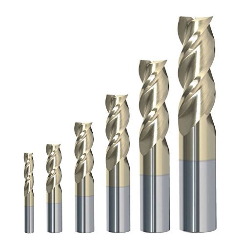 6 Piece 3-Flute SE Carbide End Mill Set for Aluminum, 1/8-1/2