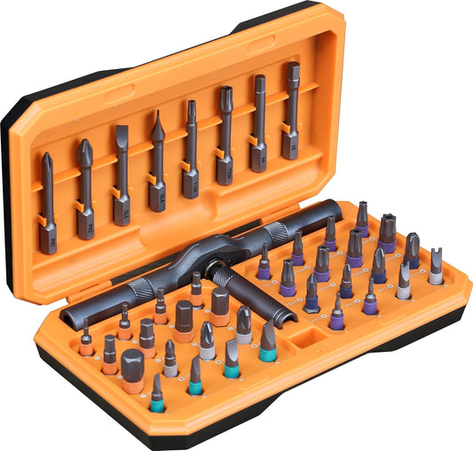 Screwdriver kit 42 in 1 aluminum alloy material, ratchet magnetic, DIY combination flexible shaft, suitable for furniture assembly, electrical repair, bicycle tools, Orange