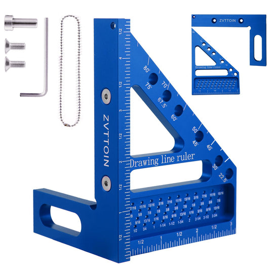 0-90 Degree 3D Multi-Angle Measuring Ruler for Woodworking and Construction, High Precision Aluminum Square Measuring Ruler Woodworking Tools (4.76 inch, Blue)